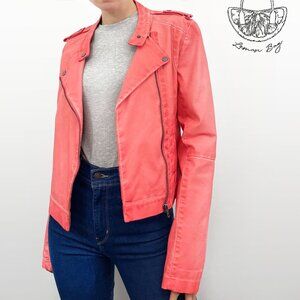 a.n.a / Faux Vegan Leather Moto Jacket / Pink Coral / Size S